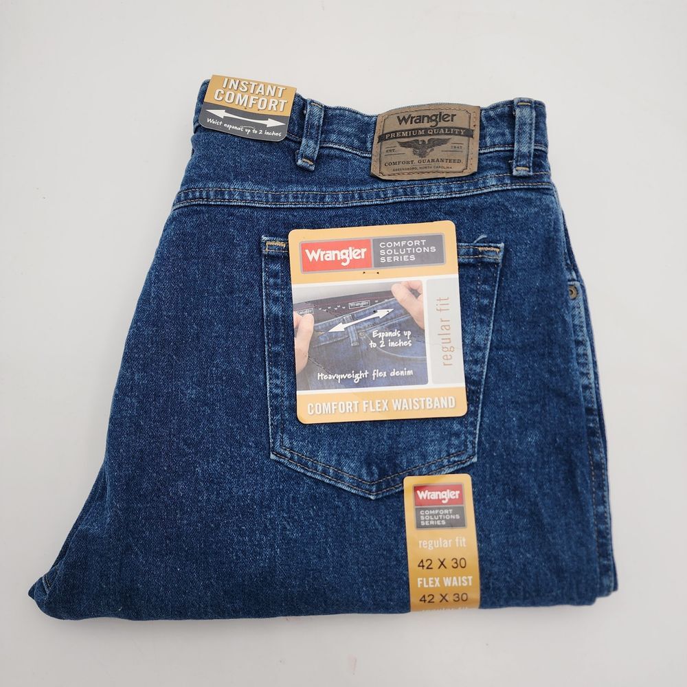 Wrangler Regular Fit Jeans Men's 42x30 Flex Waist Blue Work Comfort Solution NWT